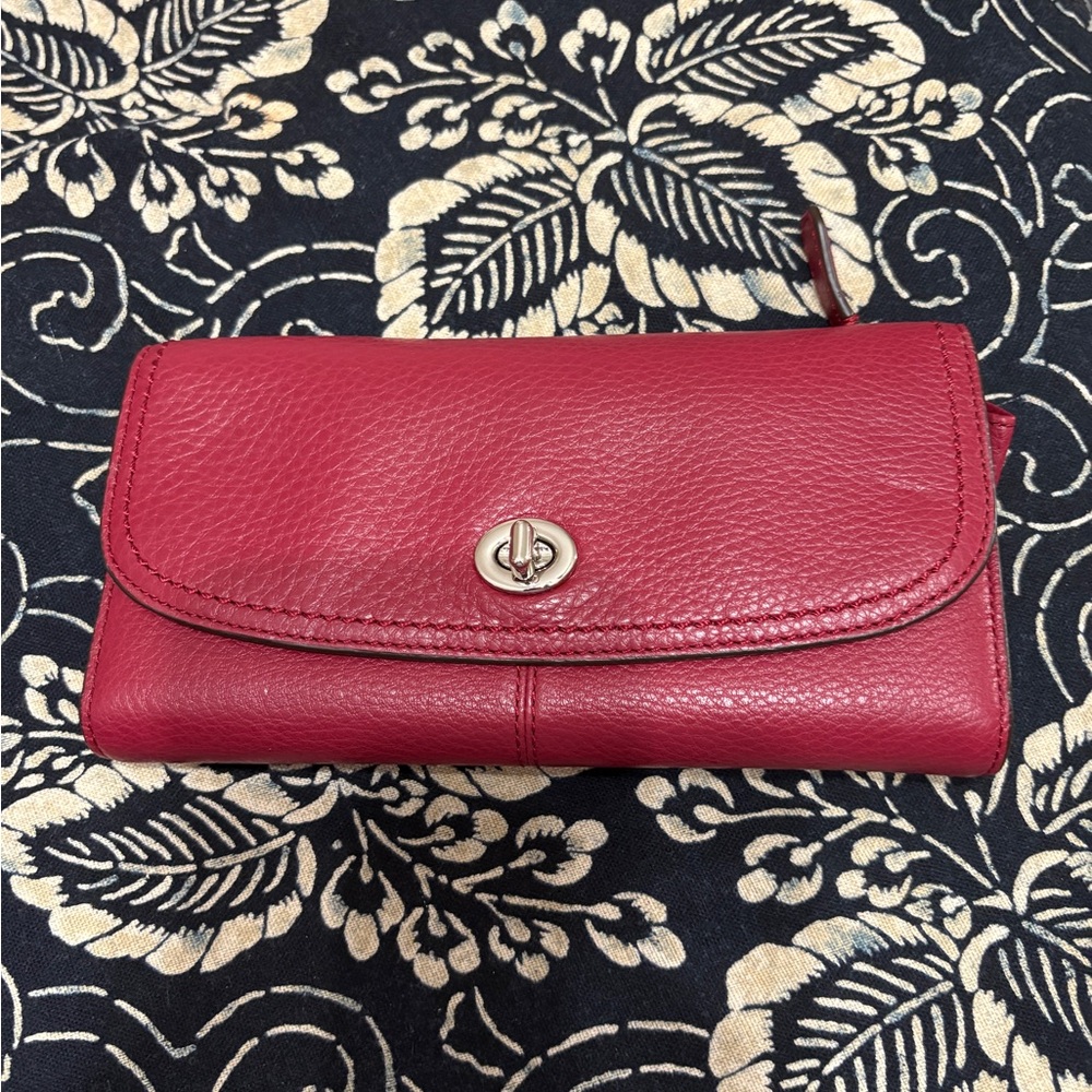 Coach Red Turnlock Checkbook Wallet